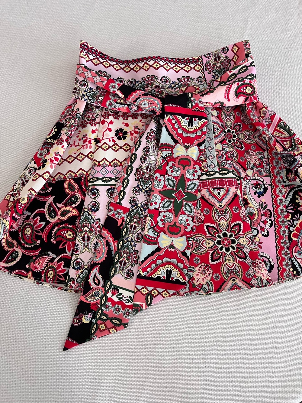 Alice & Olivia Helena Patchwork Miniskirt Tie Waist Size 6
